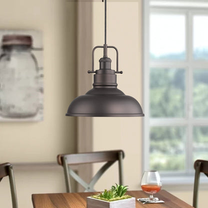 Lampada a sospensione a cupola in metallo stile fattoria industriale a 1 luce, finitura bronzo oliato