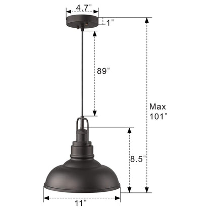 Lampada a sospensione a cupola in metallo stile fattoria industriale a 1 luce, finitura bronzo oliato