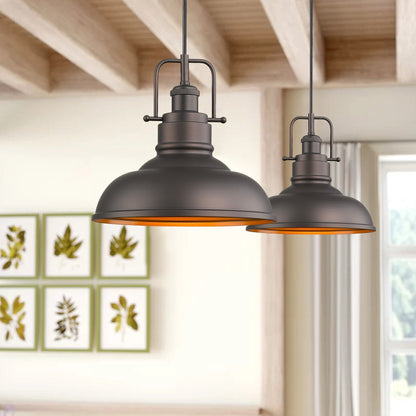 Lampada a sospensione a cupola in metallo stile fattoria industriale a 1 luce, finitura bronzo oliato