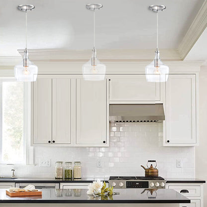Lampadario a sospensione in vetro trasparente a forma di goccia per isola da cucina (è possibile scegliere tra 1 o 3 confezioni)