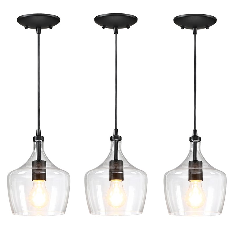 Lampadario a sospensione in vetro trasparente a forma di goccia per isola da cucina (è possibile scegliere tra 1 o 3 confezioni)