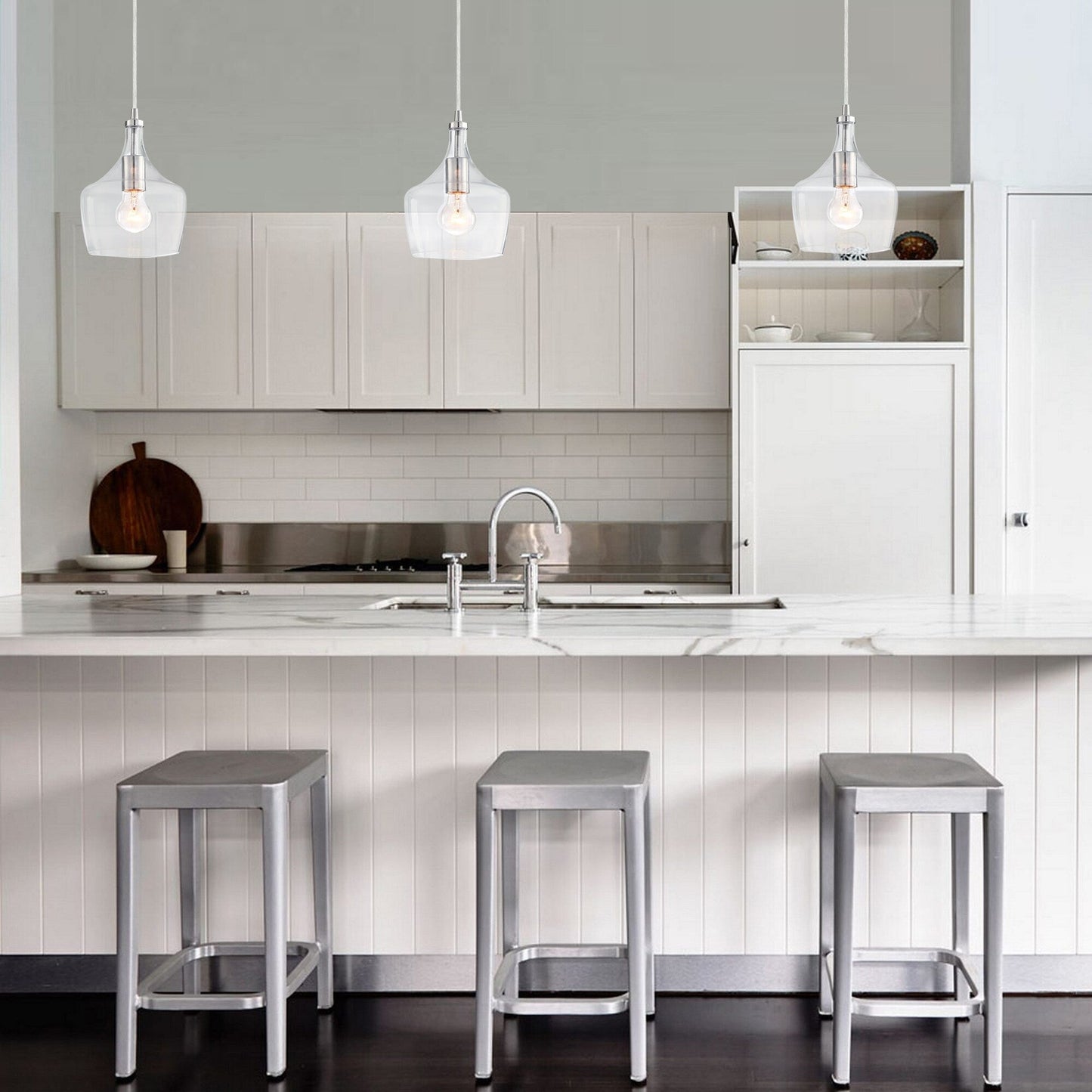 Lampadario a sospensione in vetro trasparente a forma di goccia per isola da cucina (è possibile scegliere tra 1 o 3 confezioni)