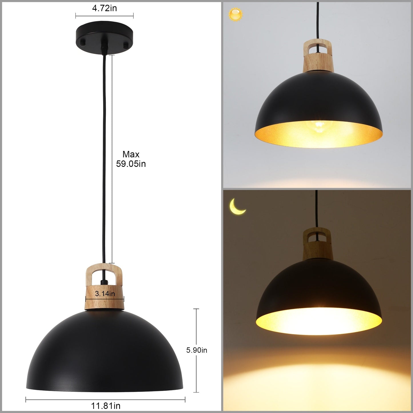 Lampada a sospensione moderna a 1 luce con interruttore a spina per isola cucina