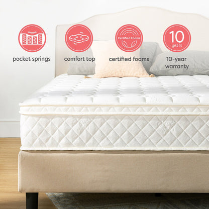 Materasso a molle insacchettate Euro Top da 10 pollici - Crown Comfort