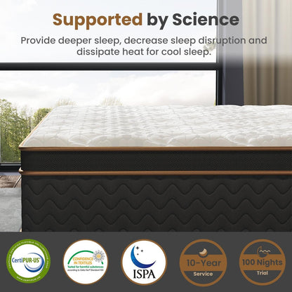 Materasso ibrido da 10 pollici, memory foam in gel, molle rivestite, supporto per bordi senza fibra di vetro, CertiPUR