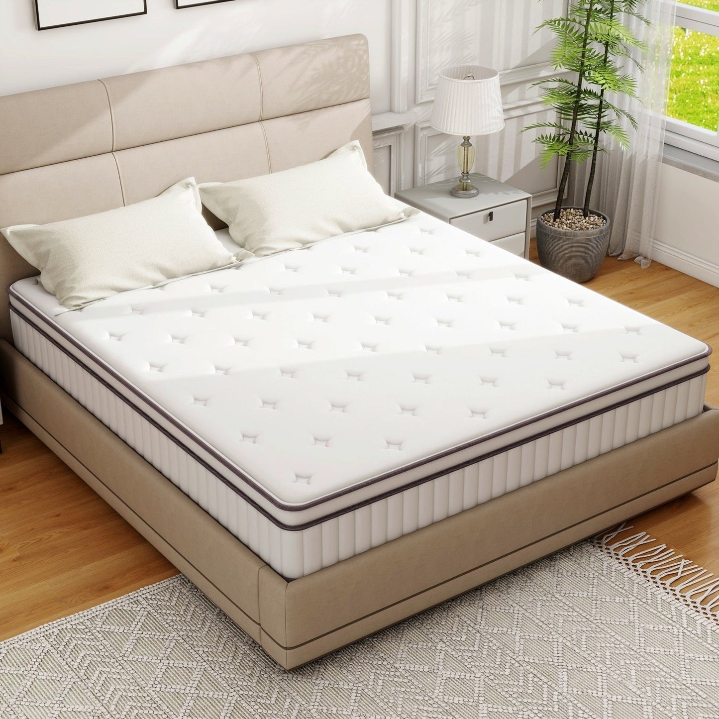 Materasso matrimoniale da 10 pollici, materasso ibrido matrimoniale, materasso in memory foam a molle insacchettate, materasso a basso trasferimento di movimento in una scatola