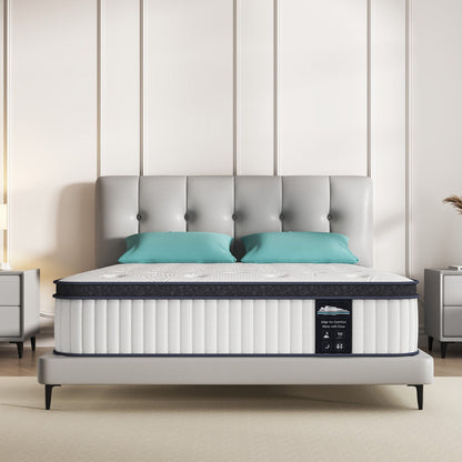 Materasso ibrido da 10 pollici, materasso a molle insacchettate in memory foam, Mideum Comfort, materasso matrimoniale, matrimoniale, matrimoniale - Bianco