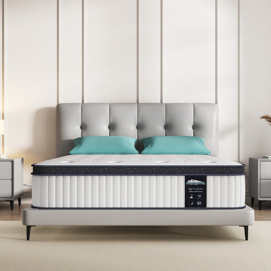 Materasso ibrido da 10 pollici, materasso a molle insacchettate in memory foam, Mideum Comfort, materasso matrimoniale, matrimoniale, matrimoniale - Bianco