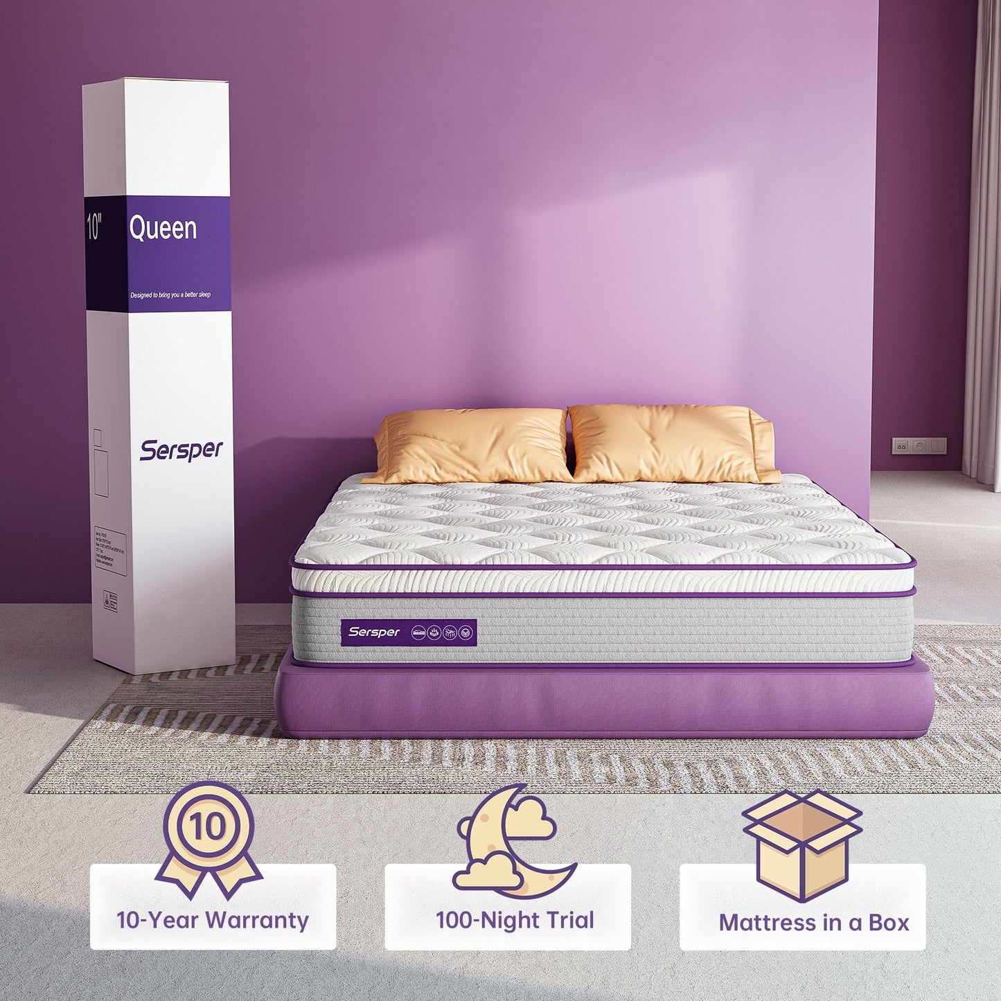 Materasso ibrido in memory foam da 10 pollici, materasso Euro Top in una scatola, materasso matrimoniale queen size