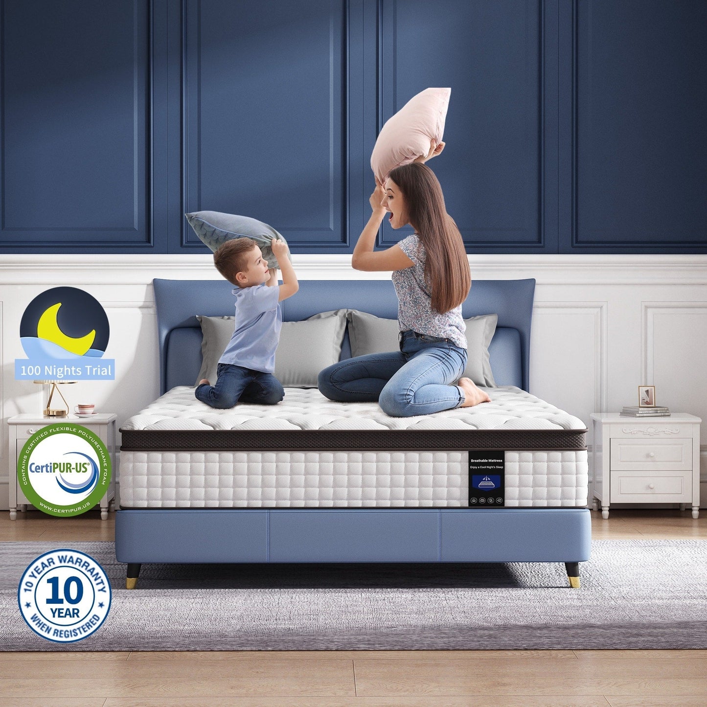 Materassi premium in memory foam e molle insacchettate da 10 pollici, materasso Eruo Top