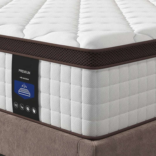 Materasso Pillow Top da 10 pollici per letto singolo/matrimoniale/queen size, materasso ibrido in memory foam e molle insacchettate