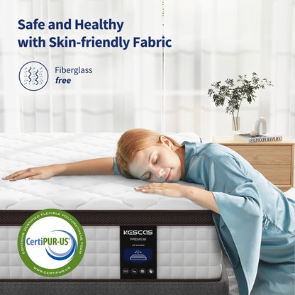Materasso Pillow Top da 10 pollici per letto singolo/matrimoniale/queen size, materasso ibrido in memory foam e molle insacchettate