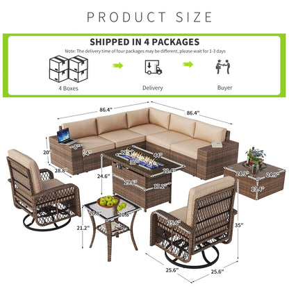 Set di 10 mobili da giardino con tavolo con braciere