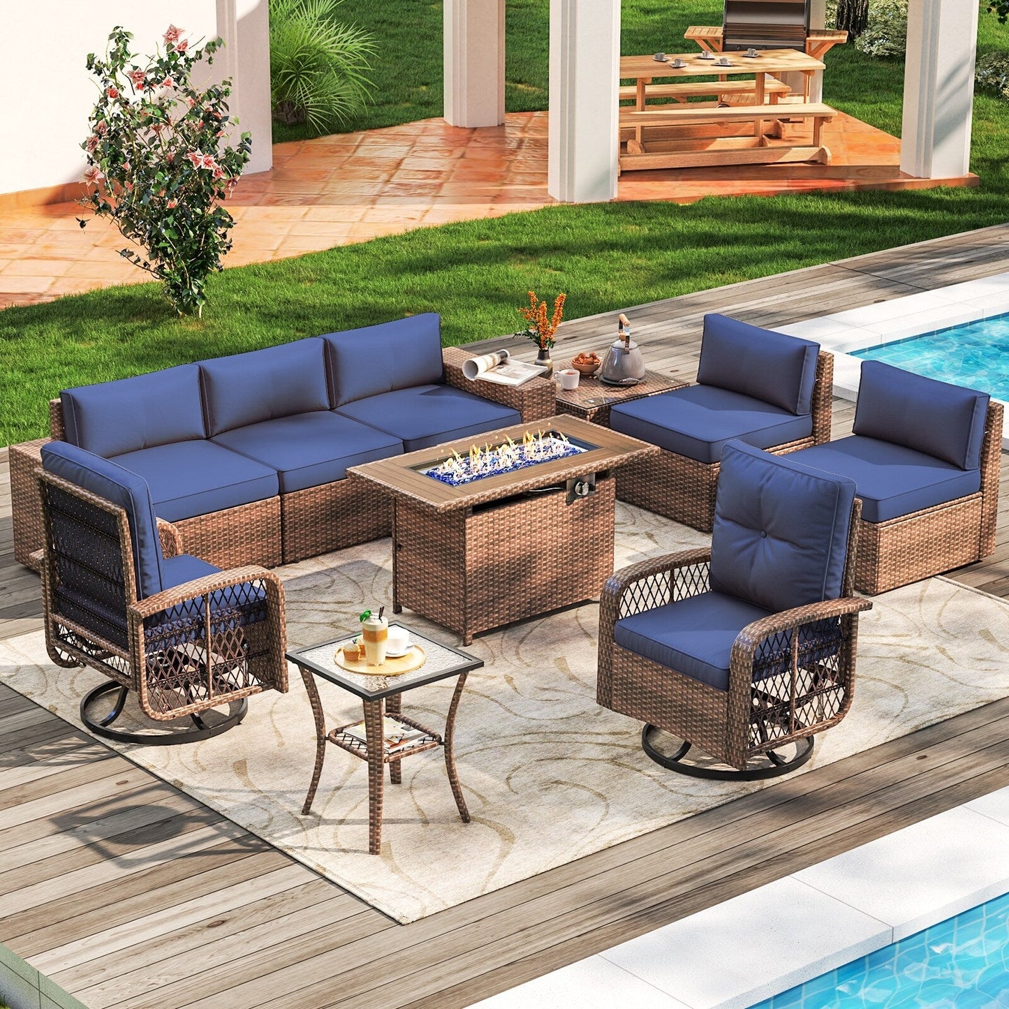 Set di 10 mobili da giardino con tavolo con braciere