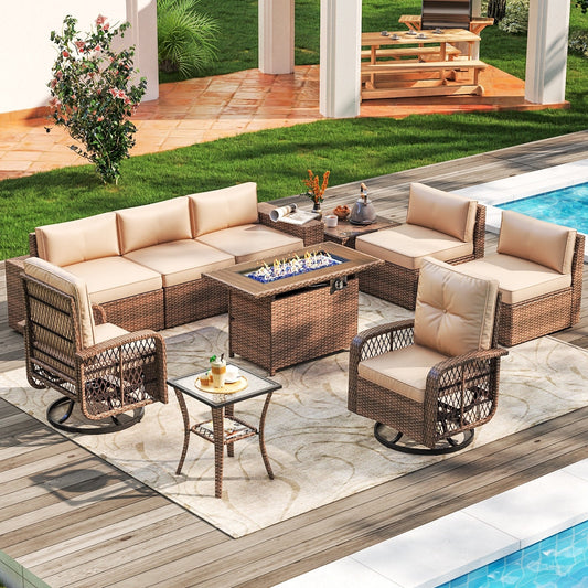 Set di 10 mobili da giardino con tavolo con braciere