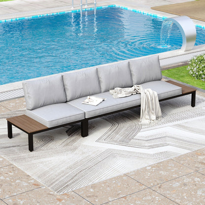 Set di divani componibili da giardino da 10 posti, struttura in acciaio con rivestimento E, set da conversazione con tavolino laterale incorporato, cuscino grigio