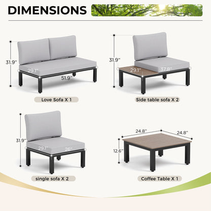 Set di divani componibili da giardino da 10 posti, struttura in acciaio con rivestimento E, set da conversazione con tavolino laterale incorporato, cuscino grigio