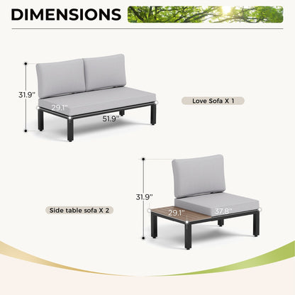 Set di divani componibili da giardino da 10 posti, struttura in acciaio con rivestimento E, set da conversazione con tavolino laterale incorporato, cuscino grigio