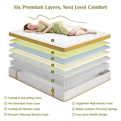 Materasso ibrido in memory foam infuso di gel da 10 pollici, mediamente rigido, rinfrescante e traspirante con CertiPUR-US e OEKO-TEX