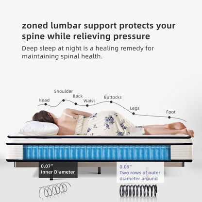 Materasso a molle insacchettate indipendenti in memory foam con parte superiore in gel Euro da 10 pollici di medie dimensioni, in una scatola