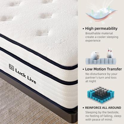 Materasso a molle insacchettate indipendenti in memory foam con parte superiore in gel Euro da 10 pollici di medie dimensioni, in una scatola