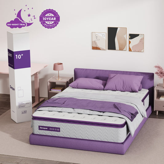 Materasso ibrido in memory foam da 10 pollici con molle interne, materasso Pillow Top