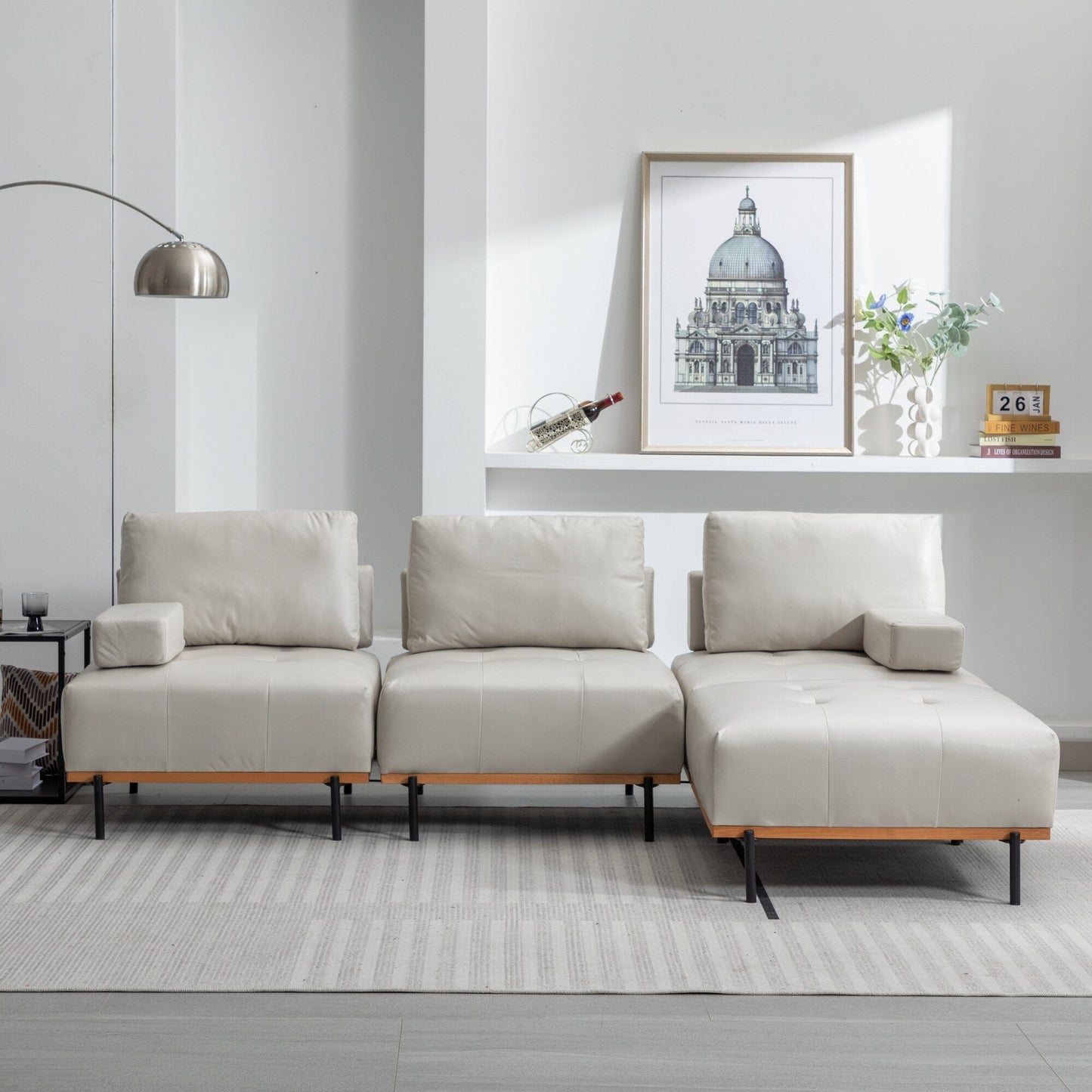 Divano a L in tessuto da 100,7'' con pouf mobile e gambe in metallo