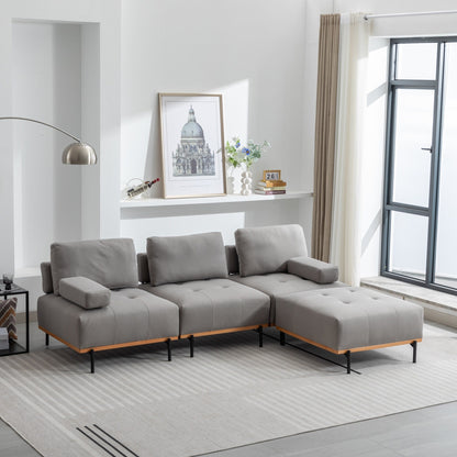 Divano a L in tessuto da 100,7'' con pouf mobile e gambe in metallo