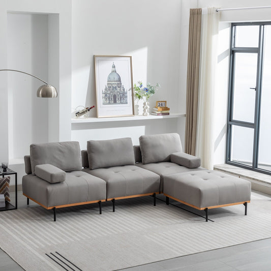 Divano a L in tessuto da 100,7'' con pouf mobile e gambe in metallo