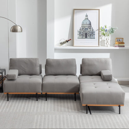 Divano a L in tessuto da 100,7'' con pouf mobile e gambe in metallo