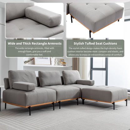 Divano a L in tessuto da 100,7'' con pouf mobile e gambe in metallo