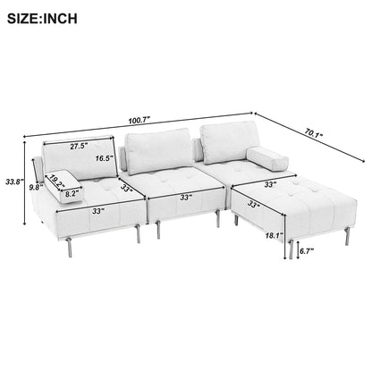 Divano a L in tessuto da 100,7'' con pouf mobile e gambe in metallo