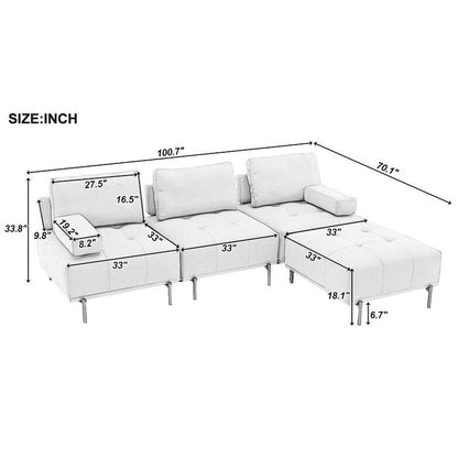 Divano a L in tessuto da 100,7'' con pouf mobile e gambe in metallo