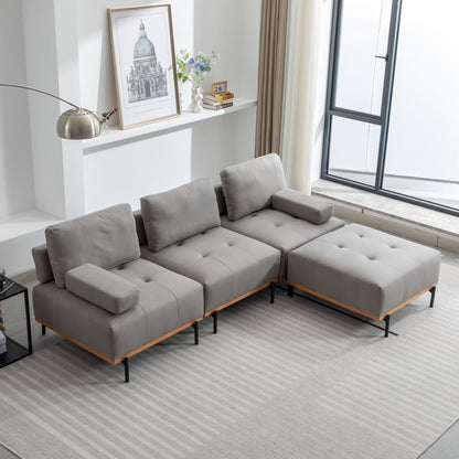 Divano a L in tessuto da 100,7'' con pouf mobile e gambe in metallo