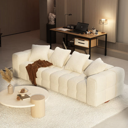 Divano Teddy in velluto bianco con struttura in legno da 100,8 W, per 4 persone
