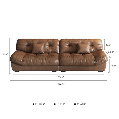 Divano in pelle e piume Mid-Century a 3 posti 102.4 - 110,2 x 31,9