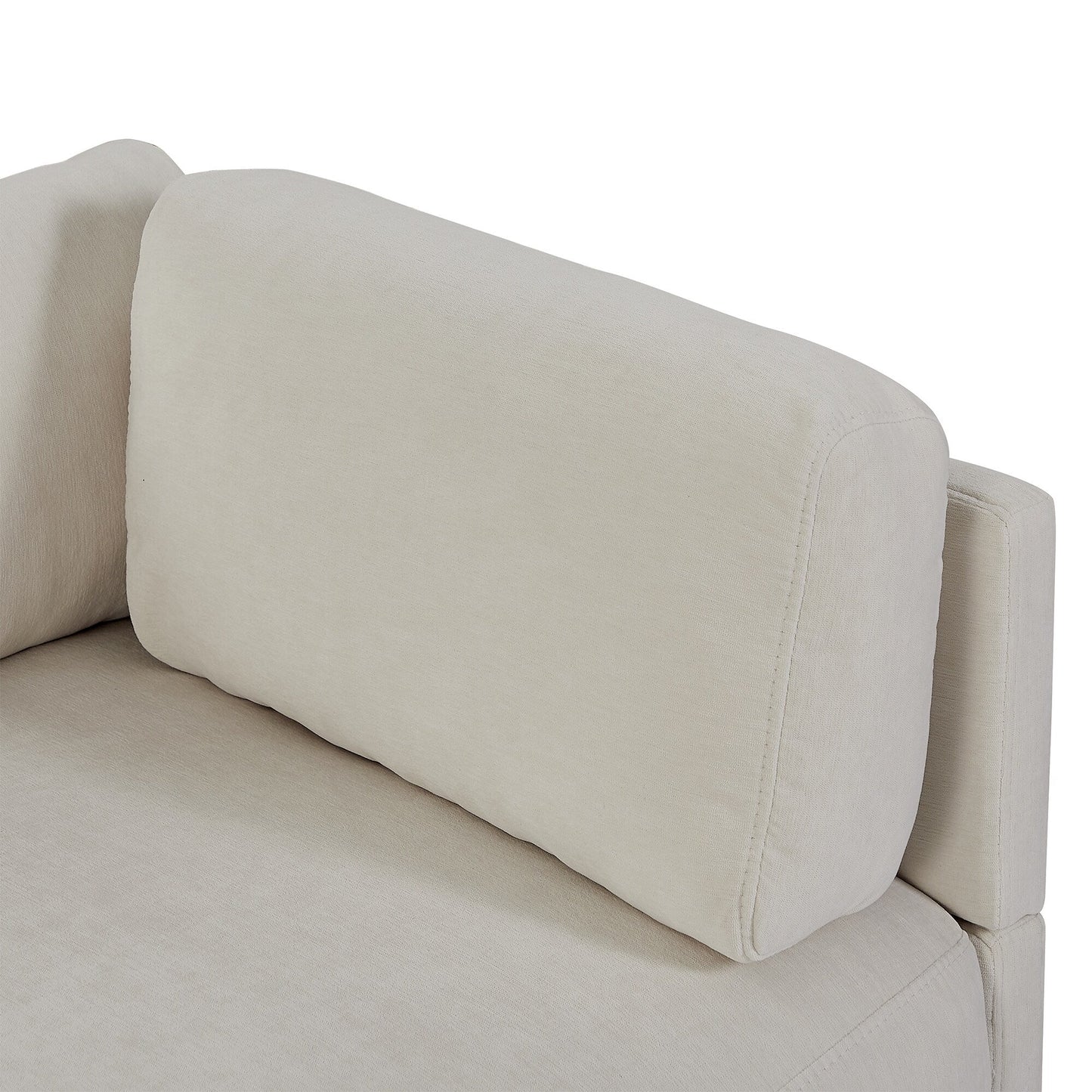 Divano componibile a L in poliestere 102.4 con poggiapiedi reversibile, cuscini spessi e gambe in plastica