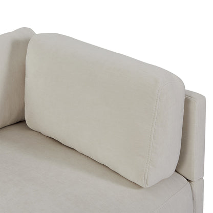 Divano componibile a L in poliestere 102.4 con poggiapiedi reversibile, cuscini spessi e gambe in plastica