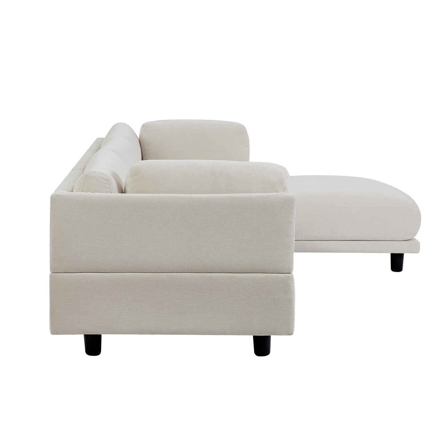 Divano componibile a L in poliestere 102.4 con poggiapiedi reversibile, cuscini spessi e gambe in plastica resistente