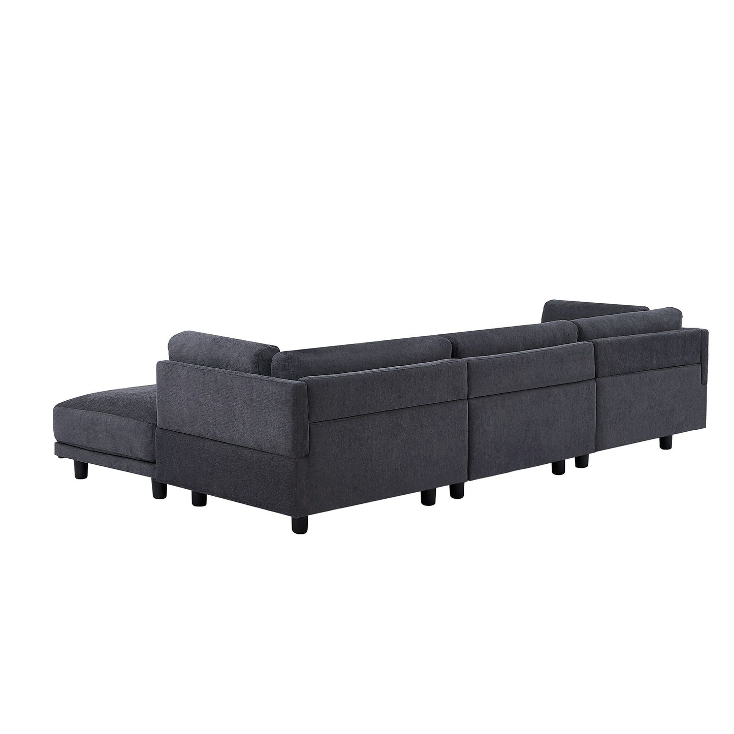 Divano componibile a L in poliestere da 102,4'' con pouf reversibile, cuscini morbidi e robusta base in plastica