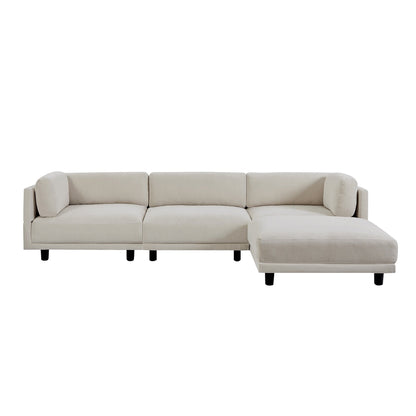 Divano componibile a L in poliestere da 102,4'' con pouf reversibile, cuscini morbidi e robusta base in plastica