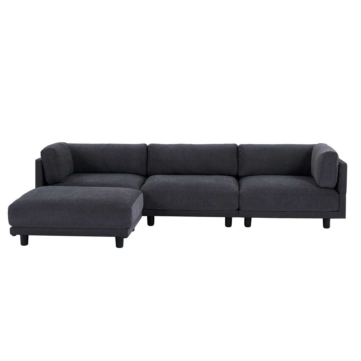 Divano componibile a L in poliestere da 102,4'' con pouf reversibile, cuscini morbidi e robusta base in plastica