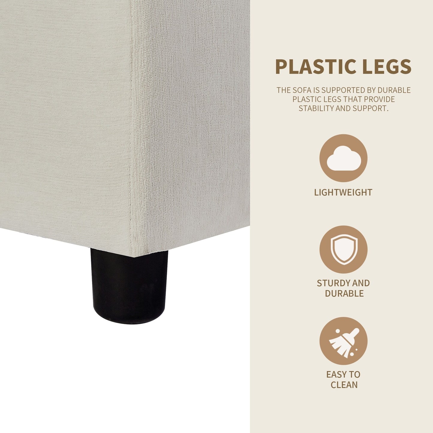 Divano componibile a L in poliestere da 102,4'' con pouf reversibile, cuscini morbidi e robusta base in plastica