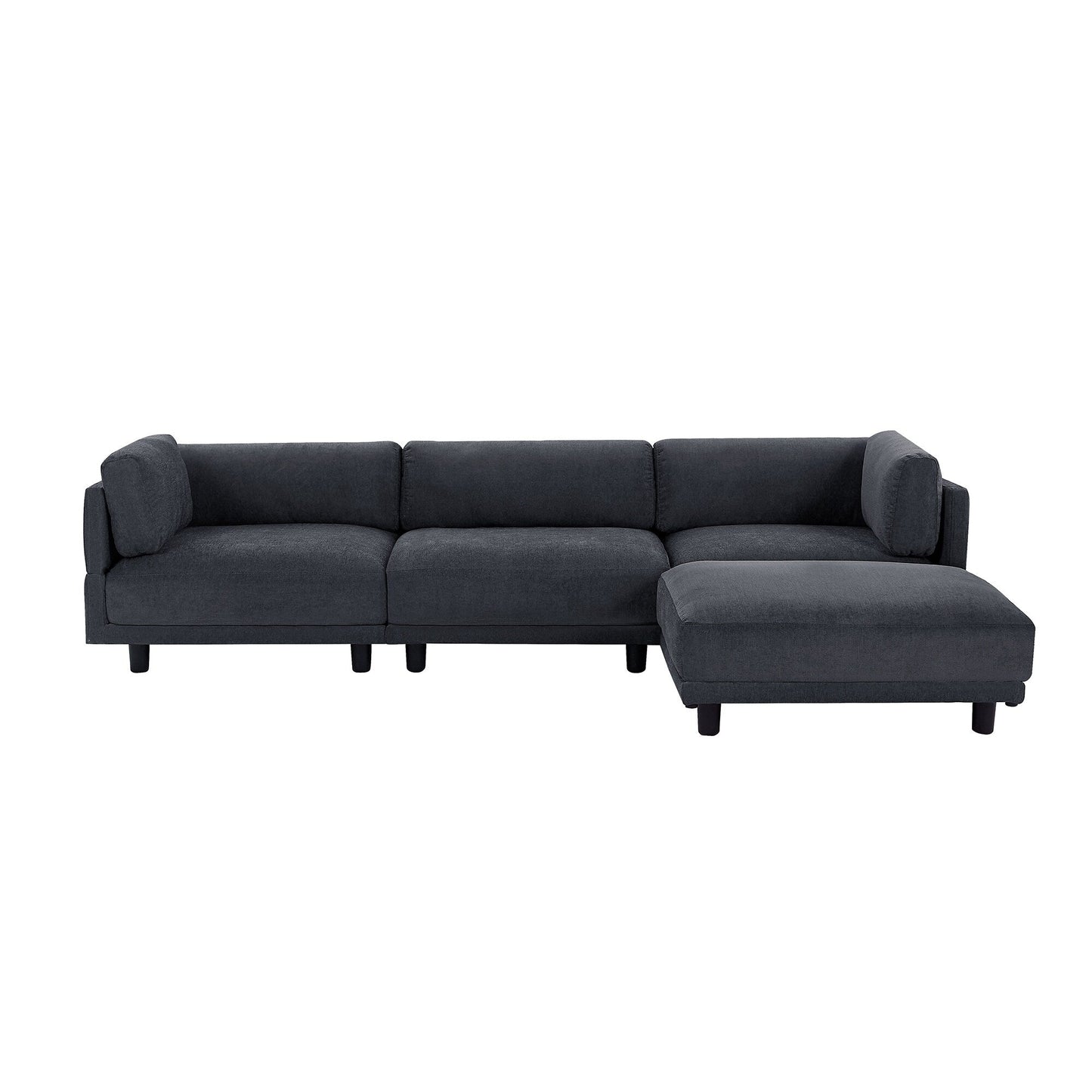 Divano componibile a L in poliestere da 102,4'' con pouf reversibile, cuscini morbidi e robusta base in plastica