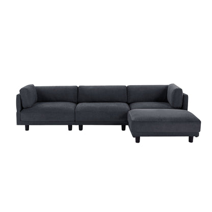 Divano componibile a L in poliestere da 102,4'' con pouf reversibile, cuscini morbidi e robusta base in plastica