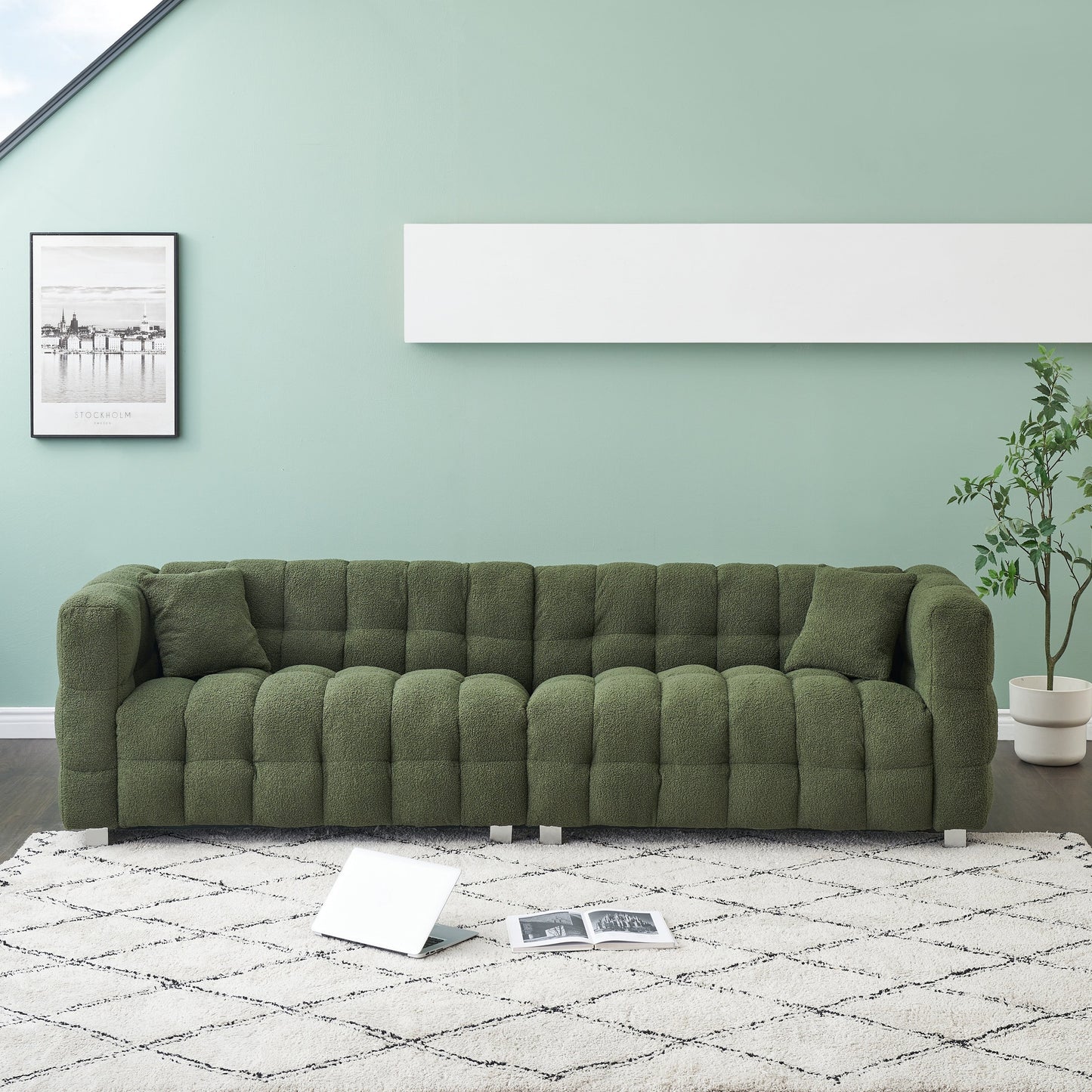 Divano Teddy Velvet da 102'' a 4 posti con gambe in metallo e cuscini decorativi, design moderno multidirezionale per il soggiorno