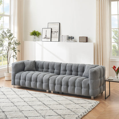 Divano Teddy Velvet da 102'' a 4 posti con gambe in metallo e cuscini decorativi, design moderno multidirezionale per il soggiorno