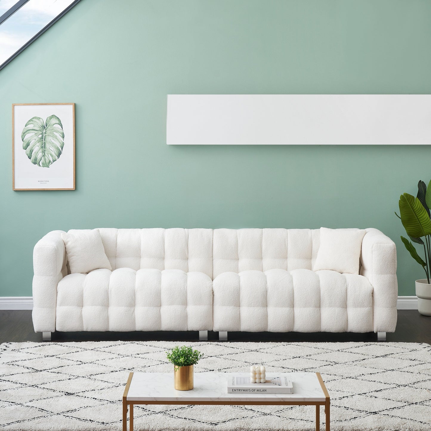 Divano Teddy Velvet da 102'' a 4 posti con gambe in metallo e cuscini decorativi, design moderno multidirezionale per il soggiorno