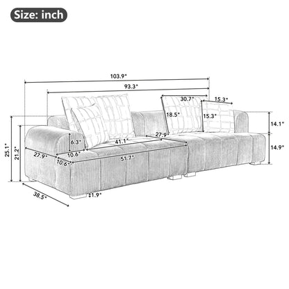 Comodo divano imbottito in velluto a coste con gambe in legno e cuscini - 38,50 x 103,90 x 25,10