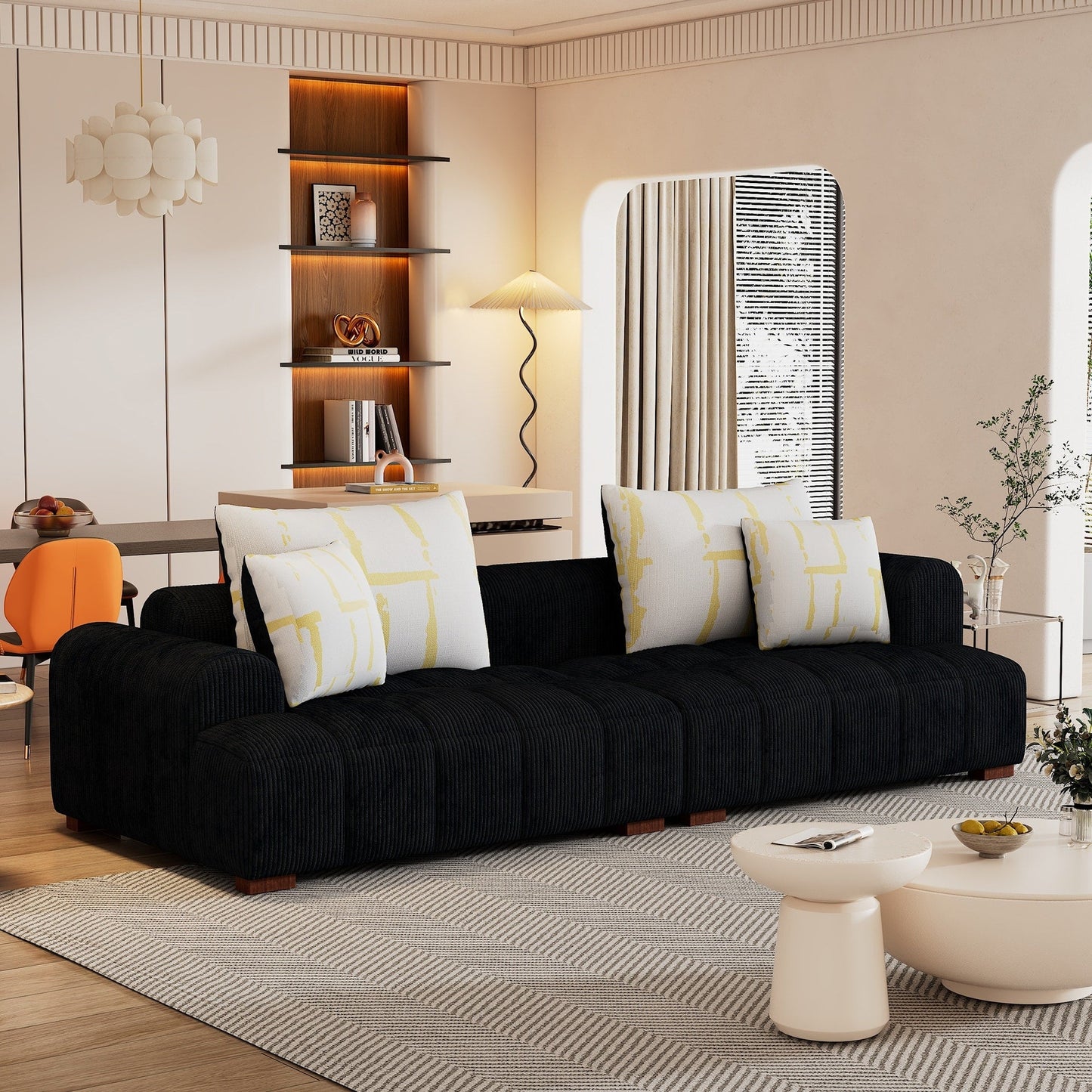 Comodo divano imbottito in velluto a coste con gambe in legno e cuscini - 38,50 x 103,90 x 25,10